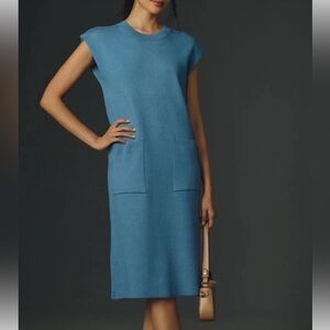 Anthropologie Maeve Muscle Column Knit Midi Dress Blue XXS NWT